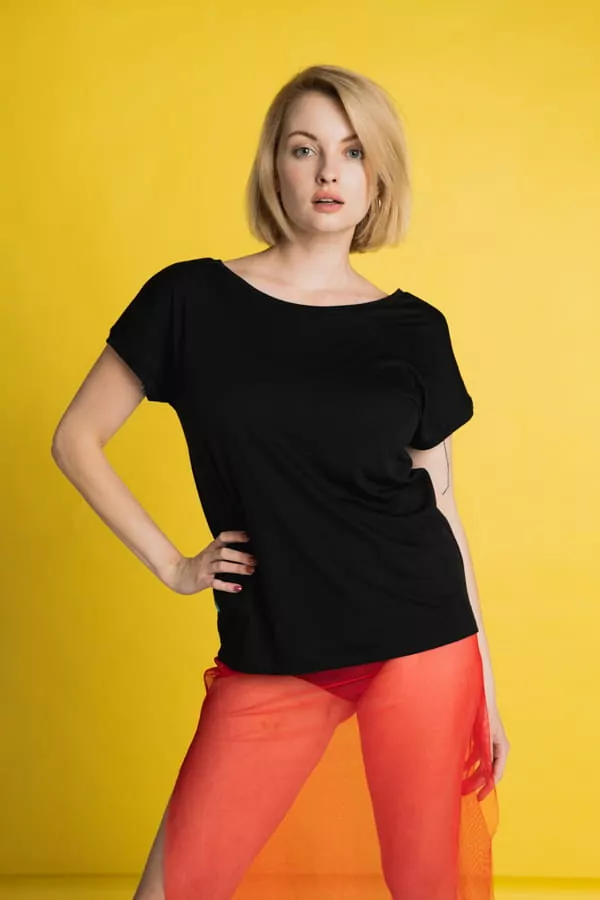 Dámské merino tričko Paterns V, krátký rukáv - Black