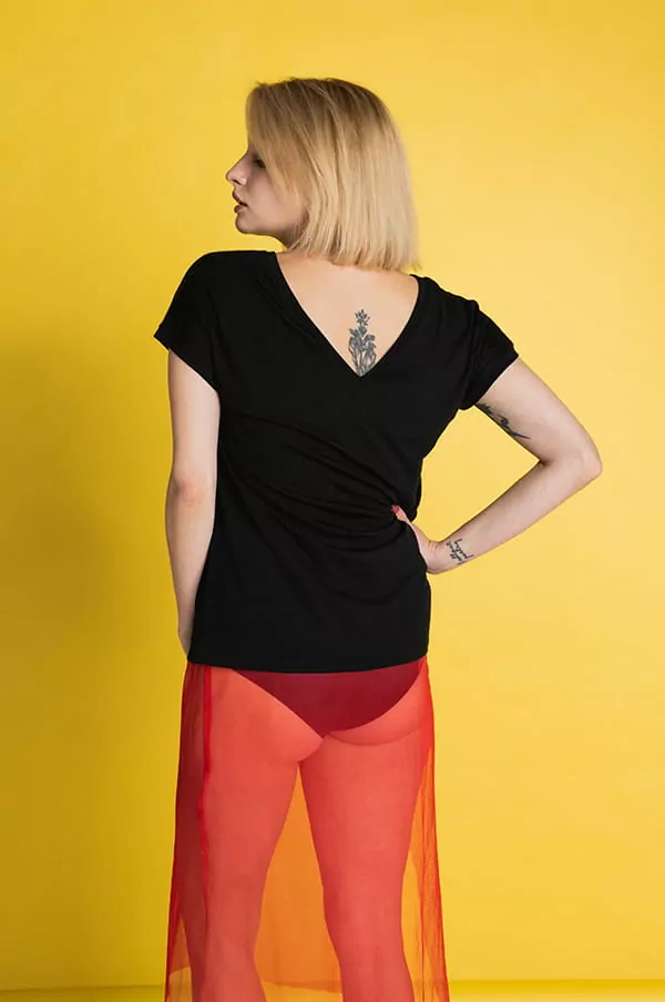 Dámské merino tričko Paterns V, krátký rukáv - Black