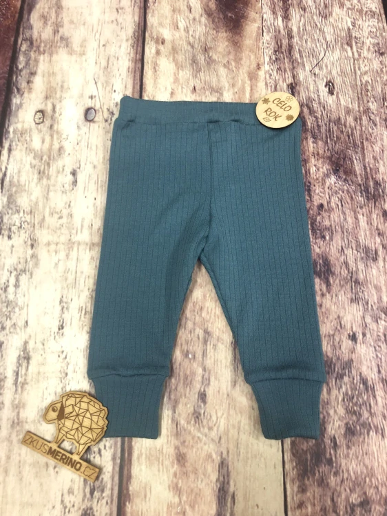Dětské merino legíny ZM Basic - Modrozelené žebro