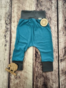 LETNÍ merino harémky Lambio - Petrol/šedý lem