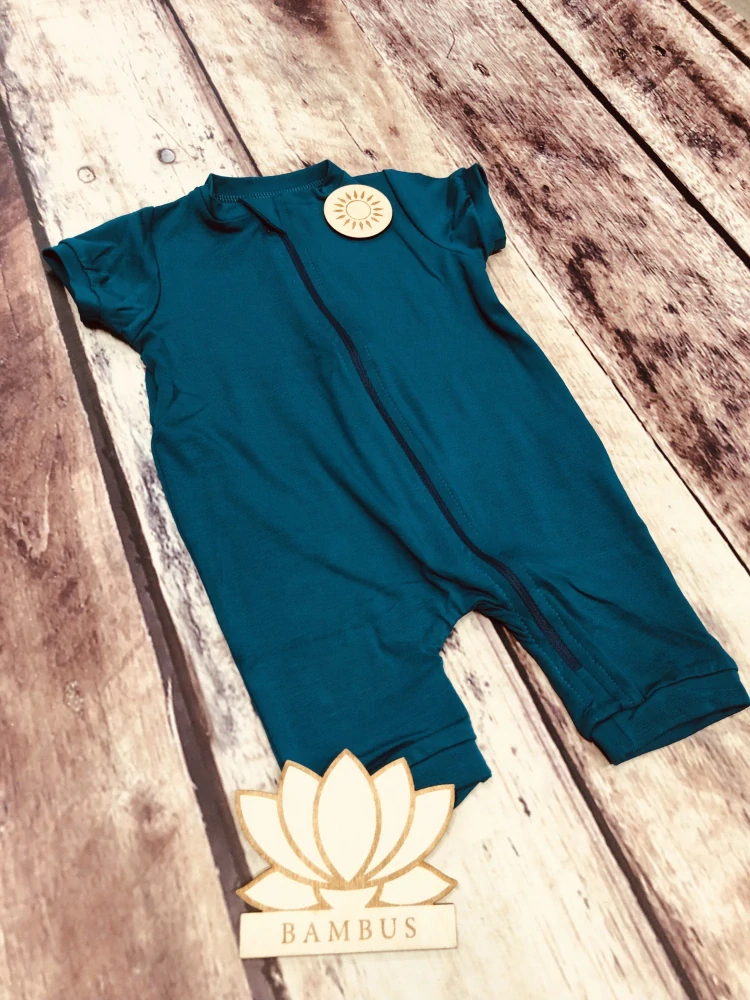 Rostoucí BAMBUSOVÝ overal Lambio, krátký - Petrol