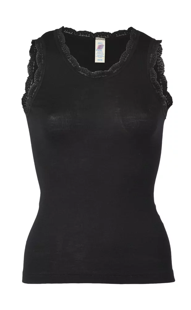 Dámské merino/hedvábí tílko Engel s krajkou - Černá