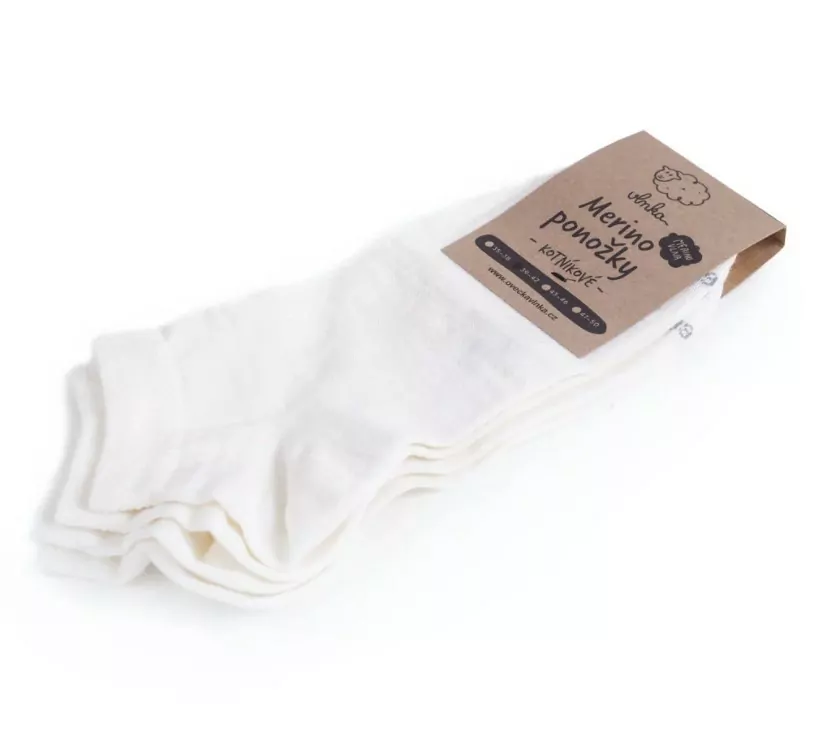 KOTNÍKOVÉ PONOŽKY MERINO VLNKA, 2 PÁRY - BÍLÉ