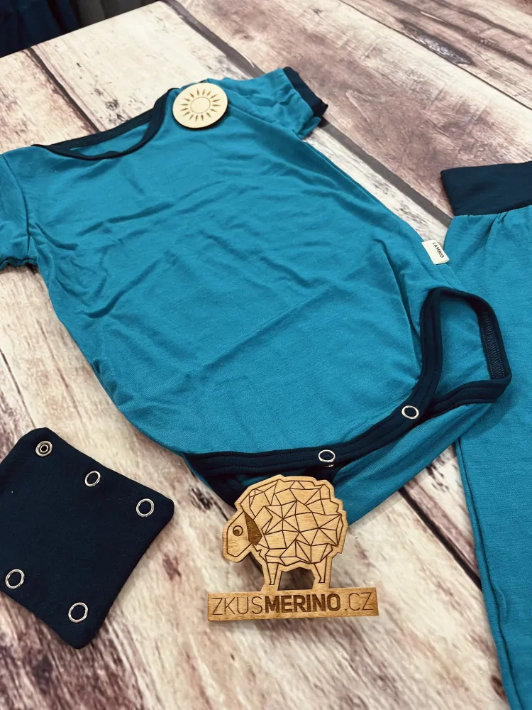 Rostoucí letní MERINO komplet Lambio, KR - Petrol/tm.modrý lem*