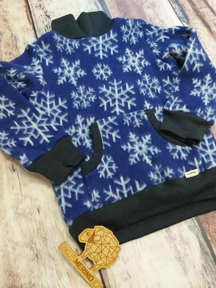 Mikina merino fleece se stojáčkem - modrá vločka