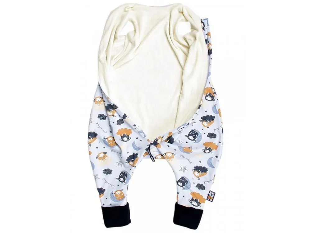 MERINO SPACÍ PYTEL S NOŽIČKAMI - OVEČKY modré nohavice