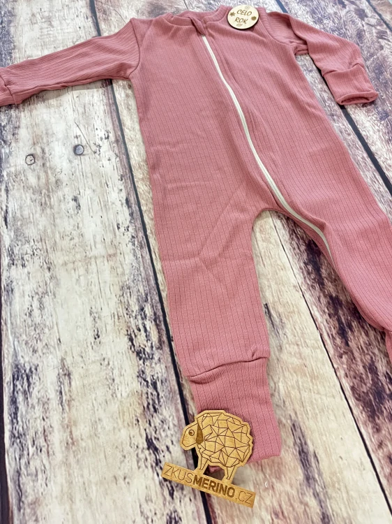 Rostoucí celoroční MERINO overal Lambio, DR - Dusty Rose žebro
