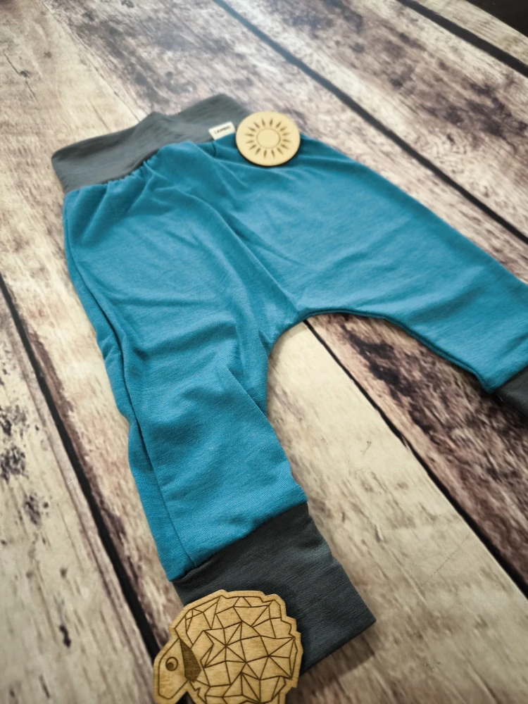 LETNÍ merino harémky Lambio - Petrol/šedý lem