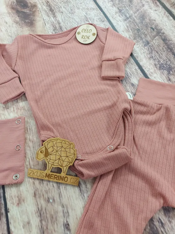 Rostoucí celoroční MERINO komplet Lambio, DR - Dusty rose žebro*