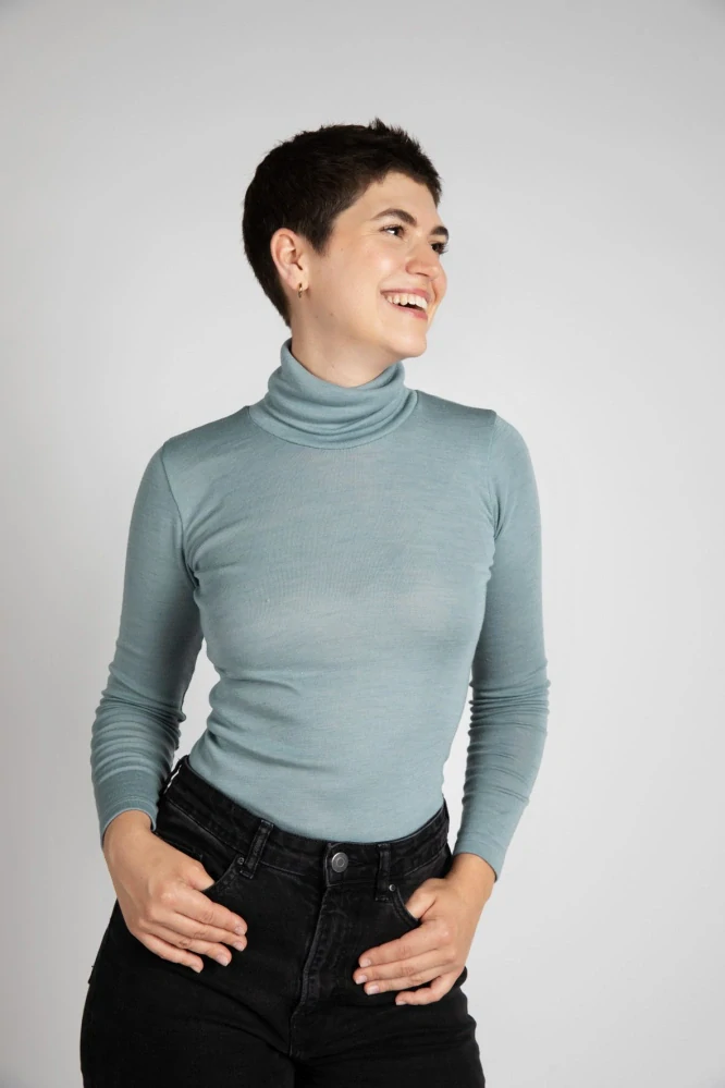 Dámský merino/hedvábí rolák Engel - Kouřově modrý