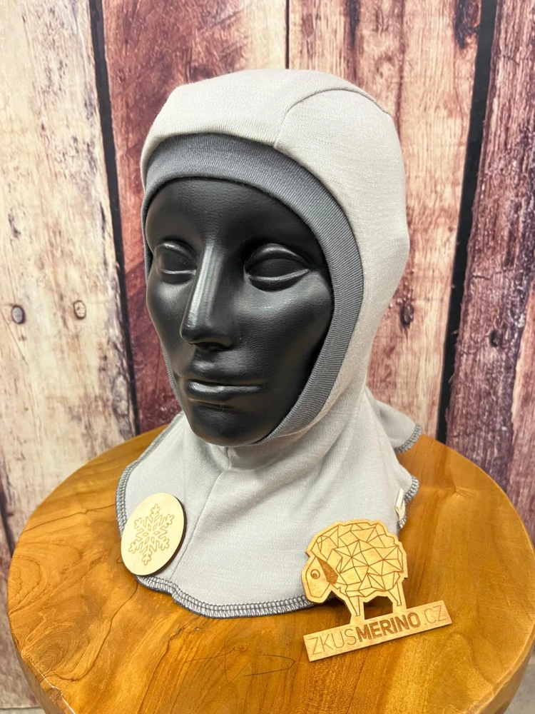 Zimní dvouvrstvá MERINO kukla Lambio - Sv. šedá/chrpa