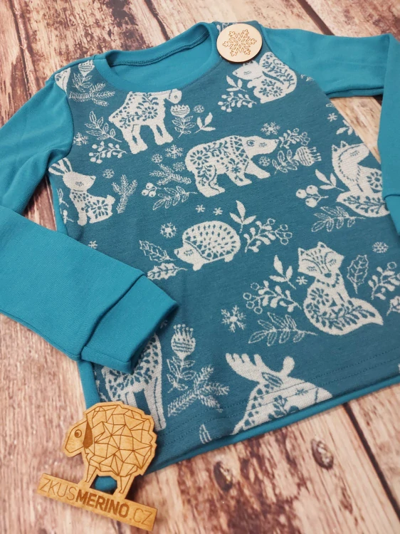 Zimní MERINO tričko Lambio, DR - Zvířátka petrol