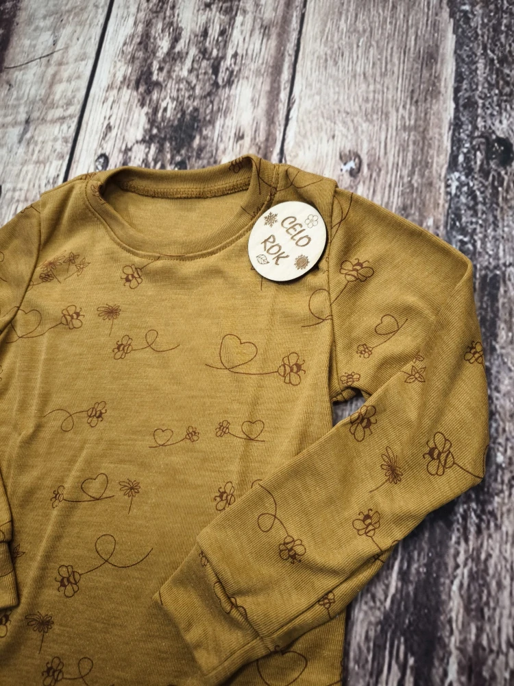 Celoroční MERINO/HEDVÁBÍ tričko Lambio, DR - Čmeláci na zlaté*