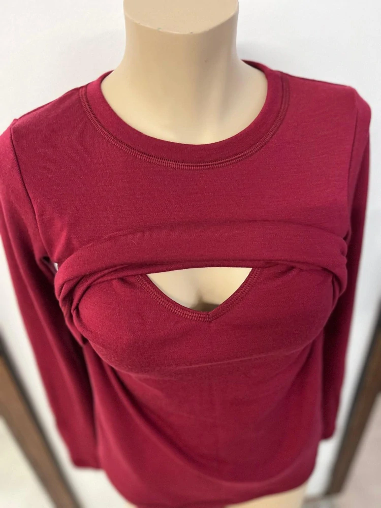 Dámské zimní MERINO kojící tričko ZM Basic, DR - Javor