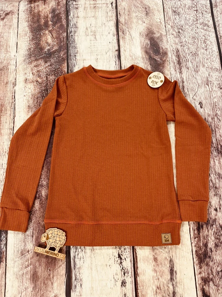 Celoroční junior MERINO tričko ZM Basic se spodním lemem, DR - Zrzavé žebro