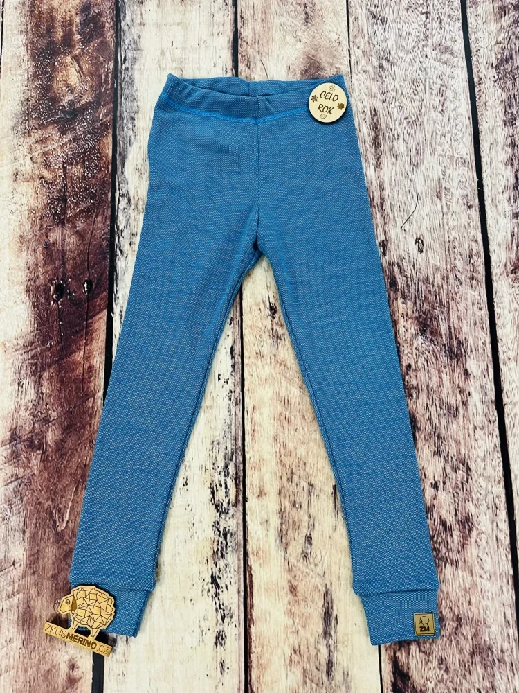 Zimní junior MERINO leginy ZM Basic - Modrotyrkysový melír tmavý