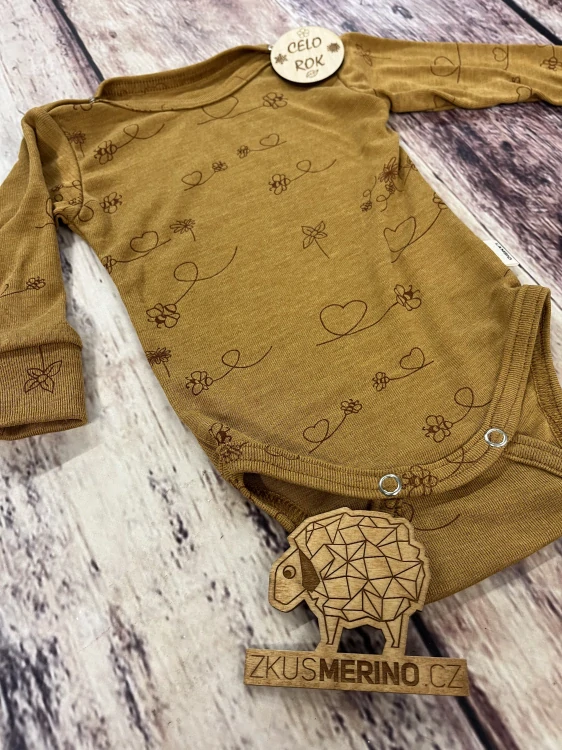 Rostoucí celoroční MERINO/HEDVÁBÍ body Lambio, DR - Čmeláci na zlaté*