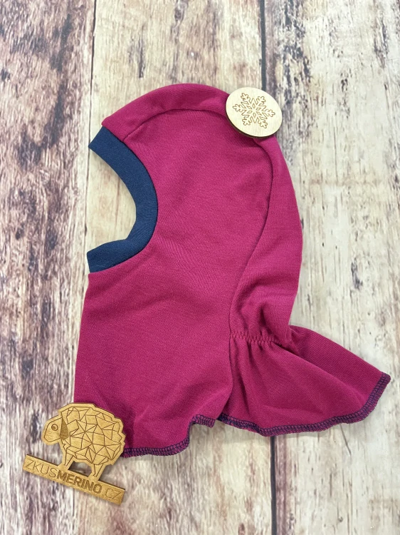 Zimní MERINO kukla Lambio - Sangria/navy lem