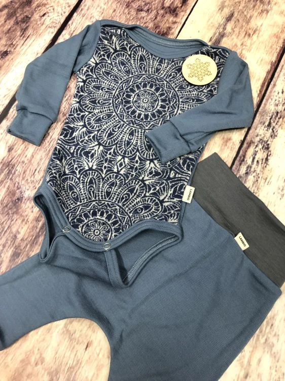 Rostoucí zimní MERINO komplet Lambio, DR - Mandala modrá/šedomodrá