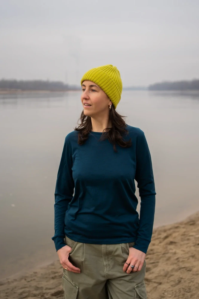 Dámské merino tričko Paterns, dlouhý rukáv - Petrol 