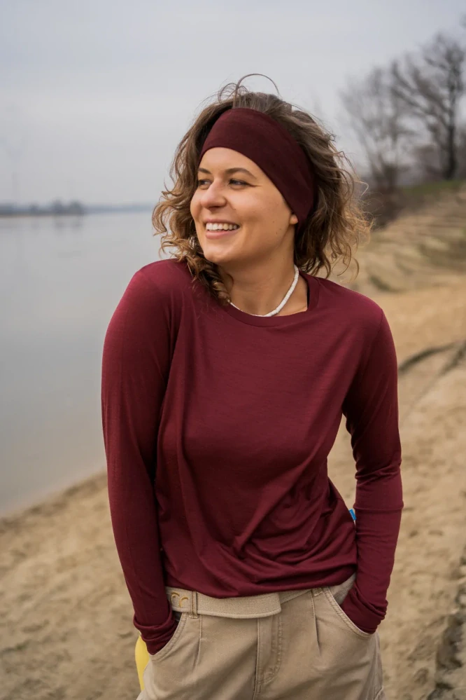 Dámské merino tričko Paterns, dlouhý rukáv - Bordó