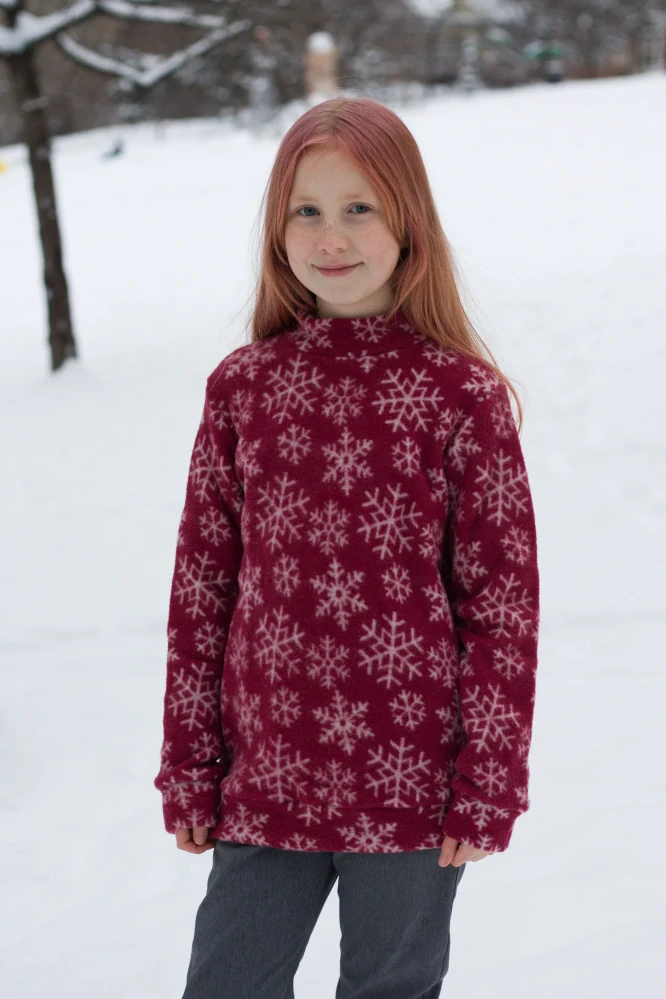 Junior Mikina merino fleece se stojáčkem ZM basic - Bordó vločka