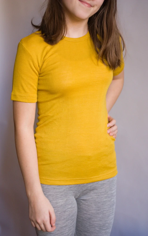 Merino/hedvábí Junior tričko Engel, KR - Šafrán