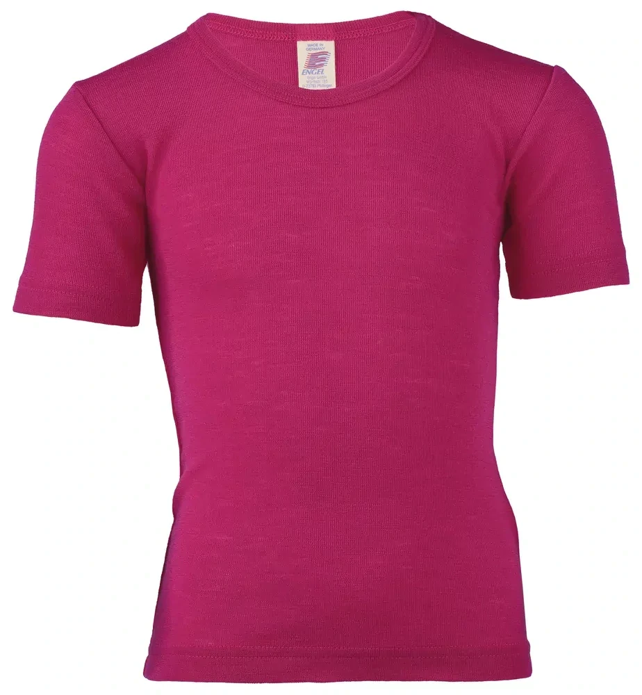 Merino/hedvábí Junior tričko Engel, KR - Malina
