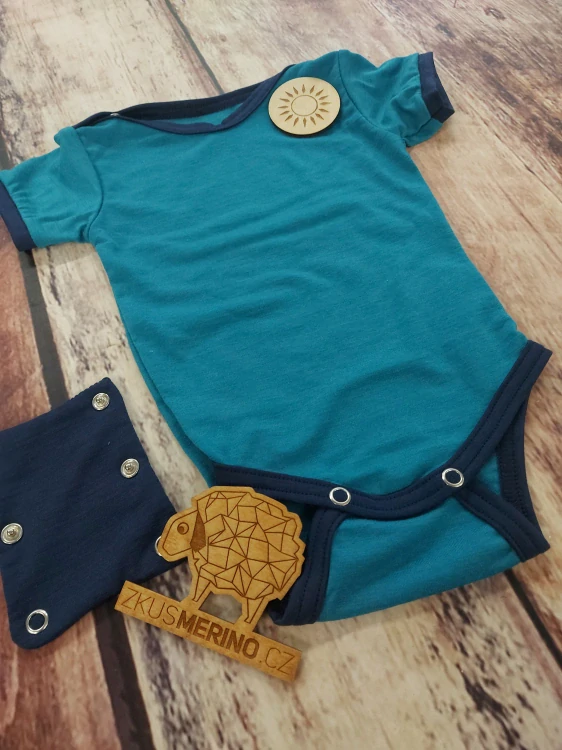 Rostoucí letní MERINO body Lambio, KR - petrol/navy lem