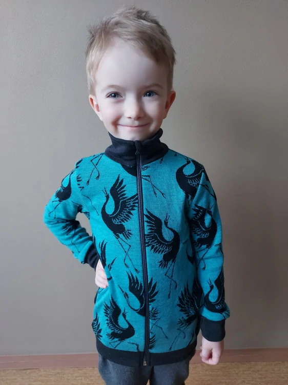 Mikina merino jaro/podzim se stojáčkem na zip Lambio - Jeřábi aqua