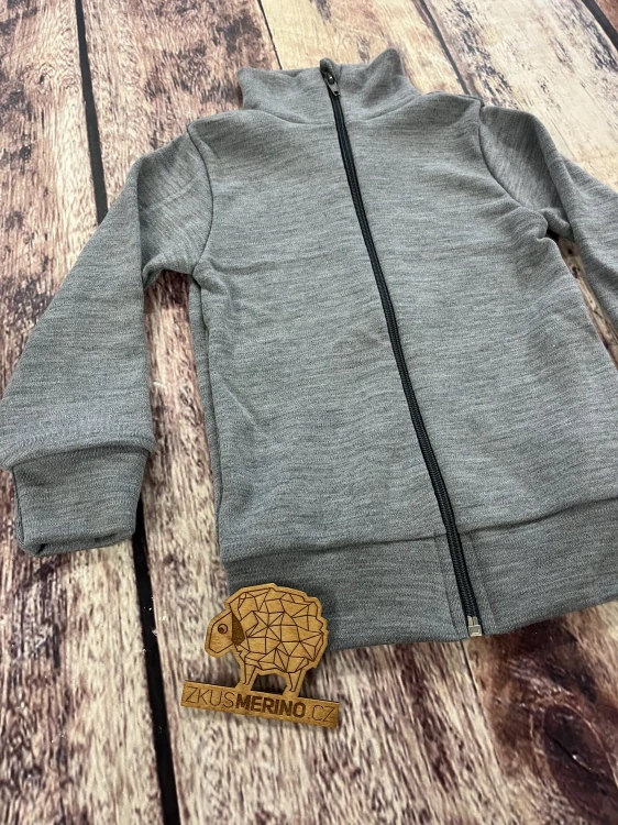 Mikina merino jaro/podzim se stojáčkem na zip Lambio - Světle šedý melír