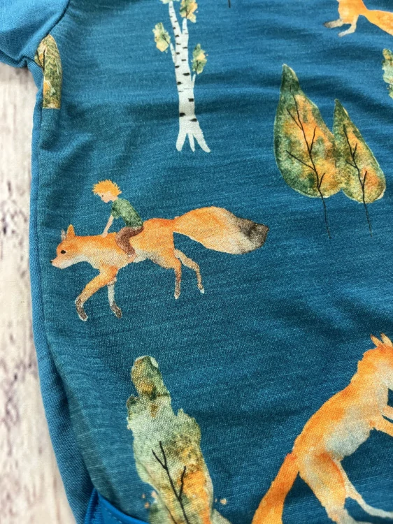 Rostoucí letní MERINO body Lambio, KR - Lišky/petrol*