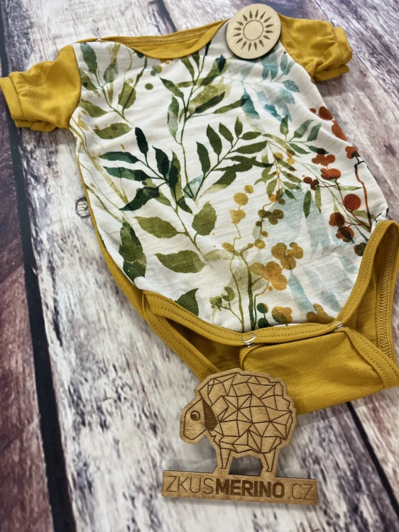 Rostoucí letní MERINO body Lambio, KR - Lístečky/kari*