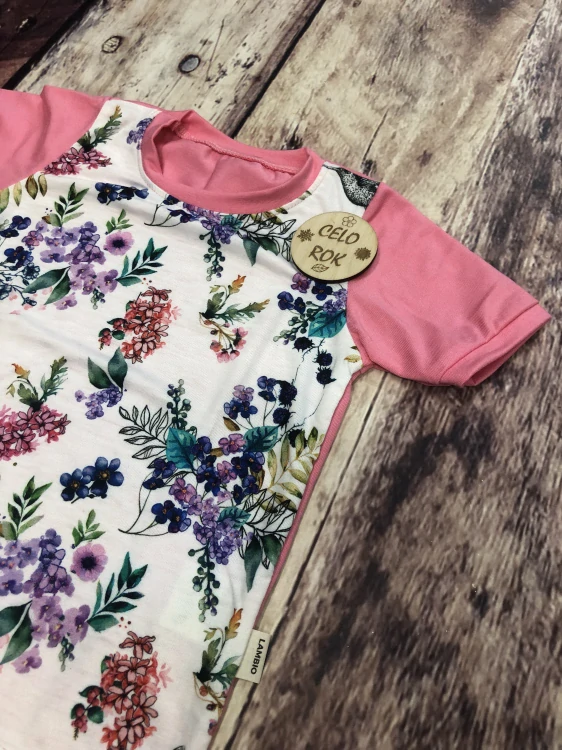 Dětské BAMBUSOVÉ tričko Lambio, KR - Kytičky/růžová*