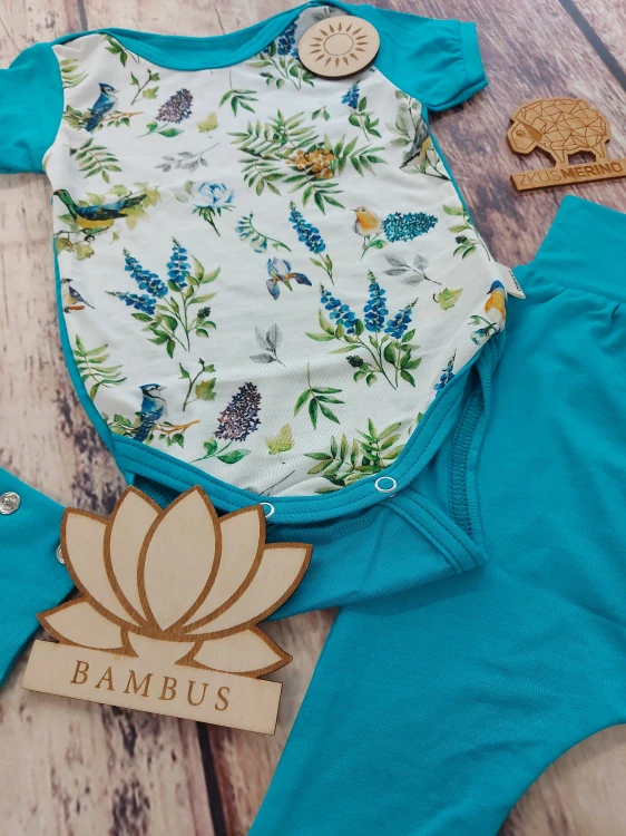 Rostoucí BAMBUSOVÝ komplet Lambio, KR - Luční ptáčci/azur*