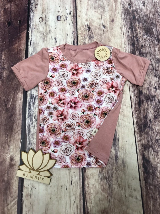 Dětské BAMBUSOVÉ tričko Lambio, KR - Růžičky/dusty rose*