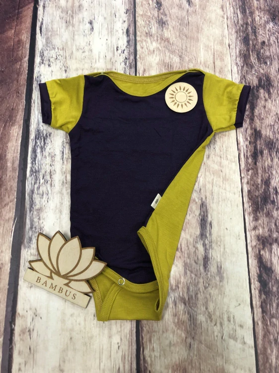 Rostoucí bambusové body Lambio, kr.rukáv - Fialová/zlatozelená*