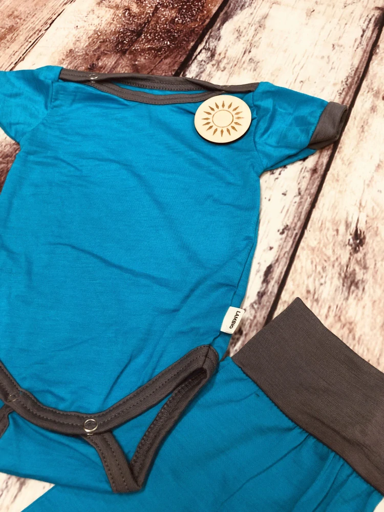 Rostoucí letní MERINO komplet Lambio, KR - Tyrkys/šedý lem*