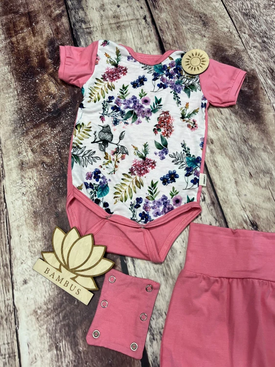 Rostoucí BAMBUSOVÝ komplet Lambio, KR - Kytičky/růžová*