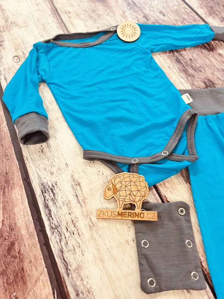 Rostoucí letní MERINO komplet Lambio, DR - Tyrkys/šedý lem*