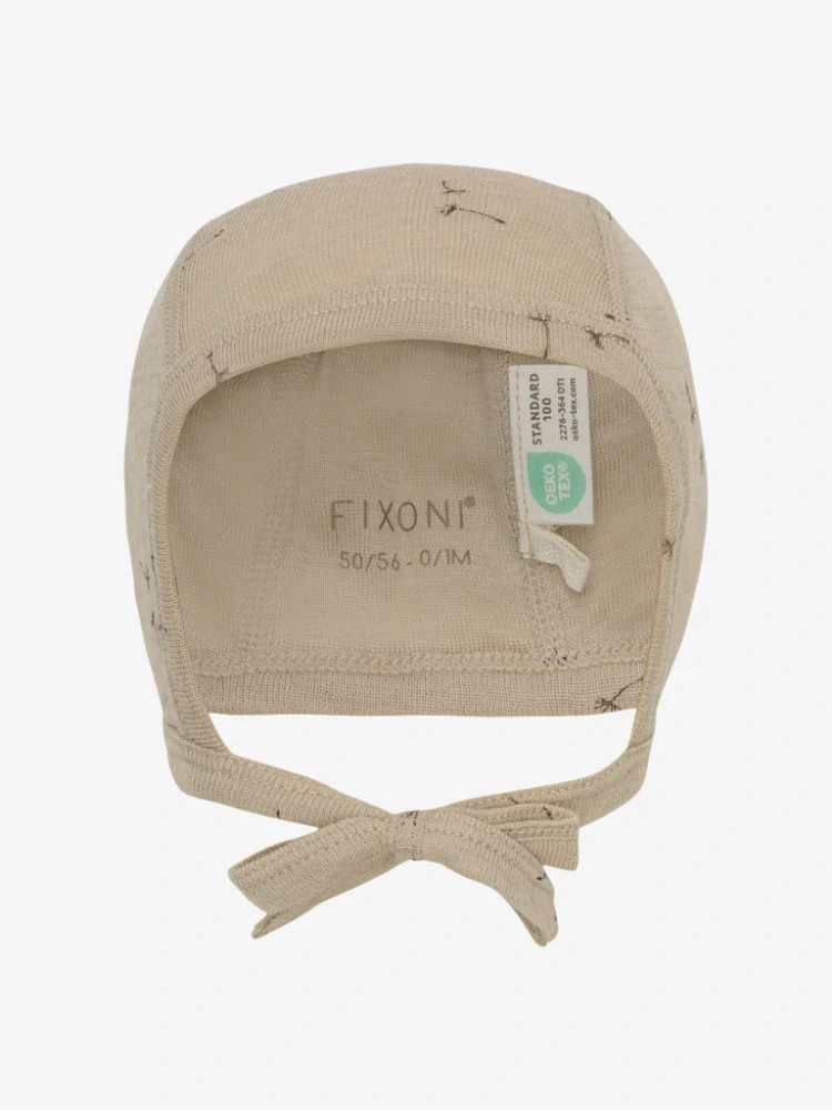 Dětská merino/hedvábí zavazovací čepice FIXONI - Light Taupe