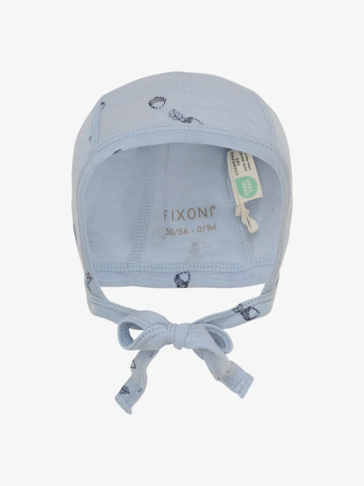 Dětská merino/hedvábí zavazovací čepice FIXONI - Blue Fog