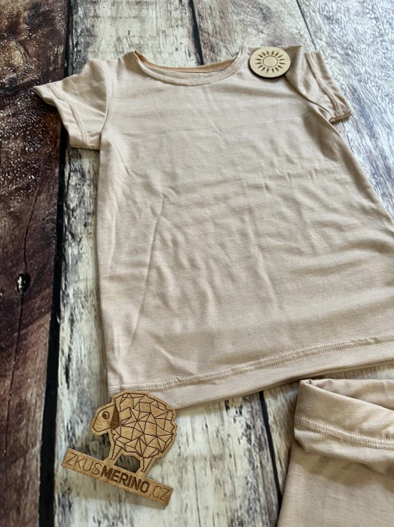 Dětský letní MERINO komplet/pyžamo ZM Basic, KR - Pískový