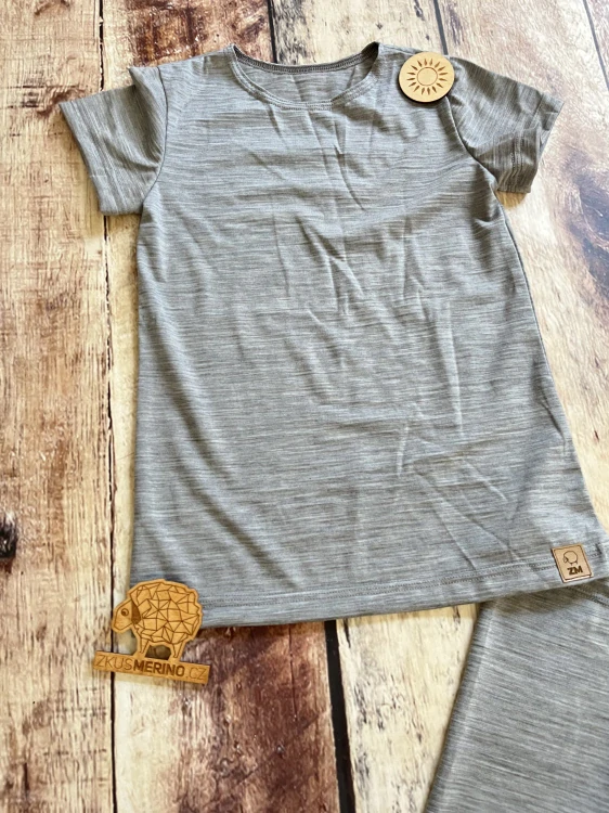 JUNIOR letní MERINO komplet/pyžamo ZM Basic, KR - Šedé melé