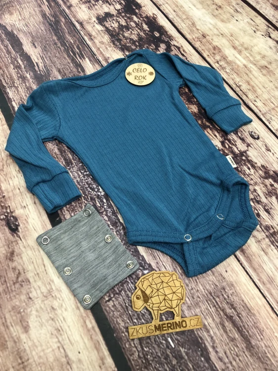 Rostoucí celoroční MERINO body Lambio, DR - Petrolejové žebro*