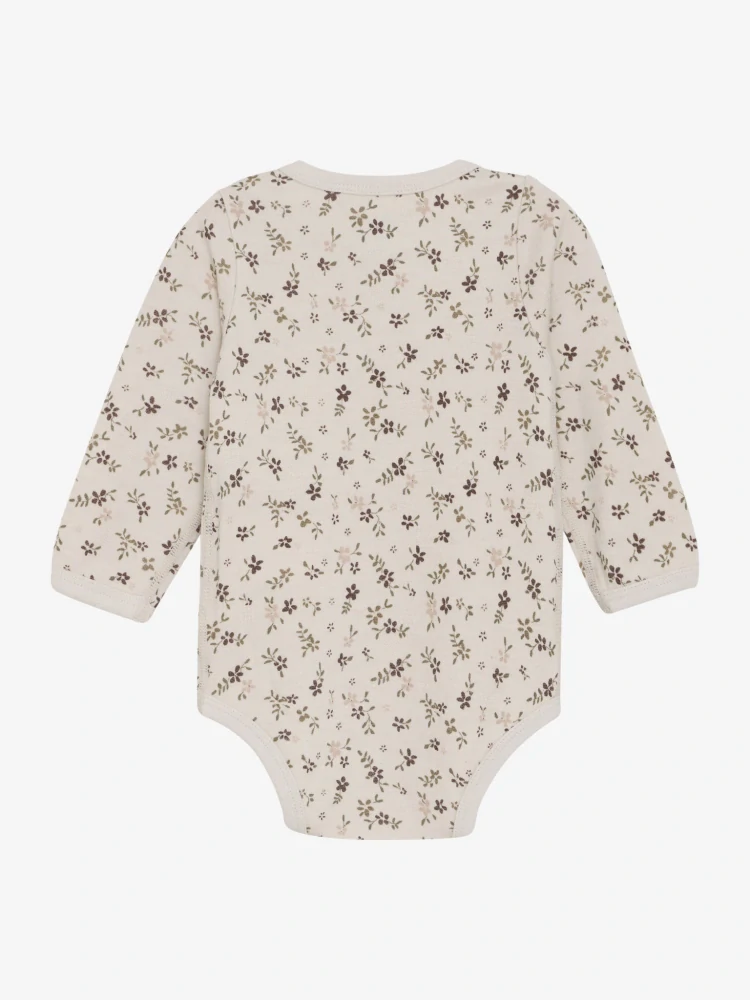 Celoroční merino/viskóza body CeLaVi, DR - Celopotisk - Marron - Kytičky na béžové