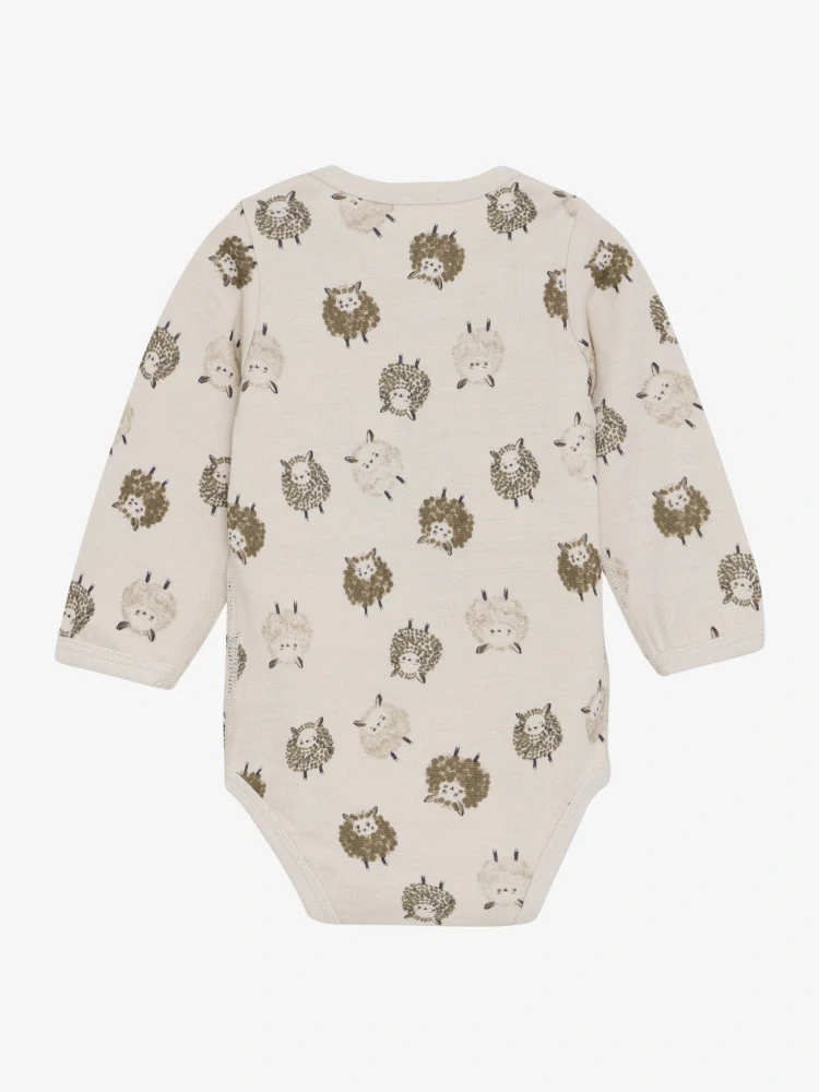 Celoroční merino/viskóza body CeLaVi, DR - Celopotisk - Savannah Tan - Ovečky na béžové