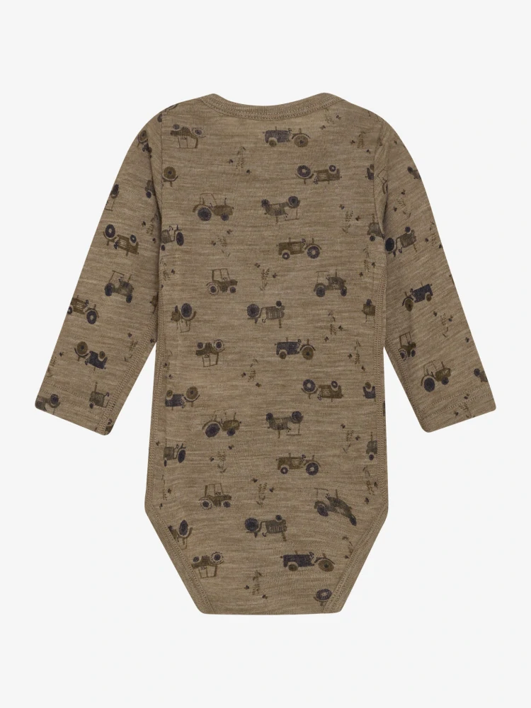 Celoroční merino body CeLaVi, DR - Celopotisk - Traktor - Cocoa Creme