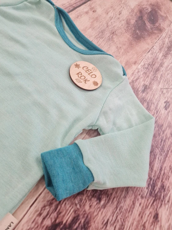 Rostoucí celoroční MERINO/HEDVÁBÍ body Lambio, DR - Mint/aqua lem*