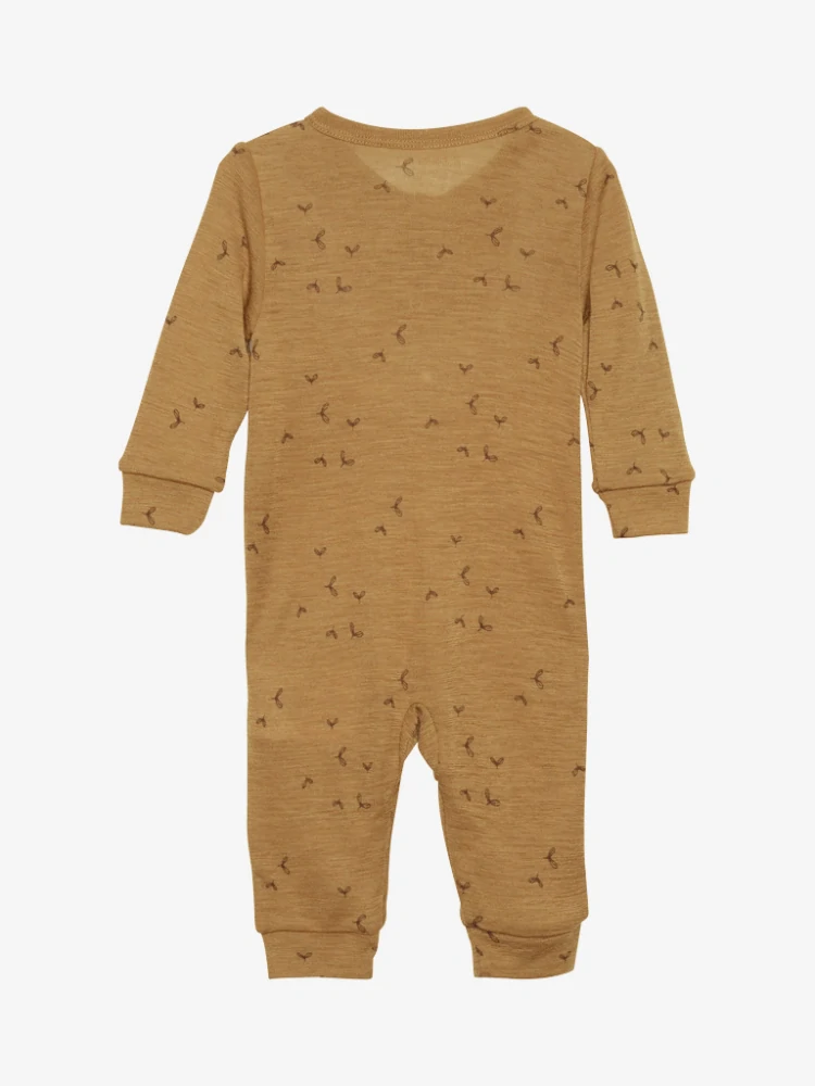 Celoroční merino/hedvábí overal Fixoni - Celopotisk - Brown Sugar